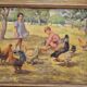 Oil Painting on Canvas "Children at the Farm" Signed Lo Presti - Gilded Frame