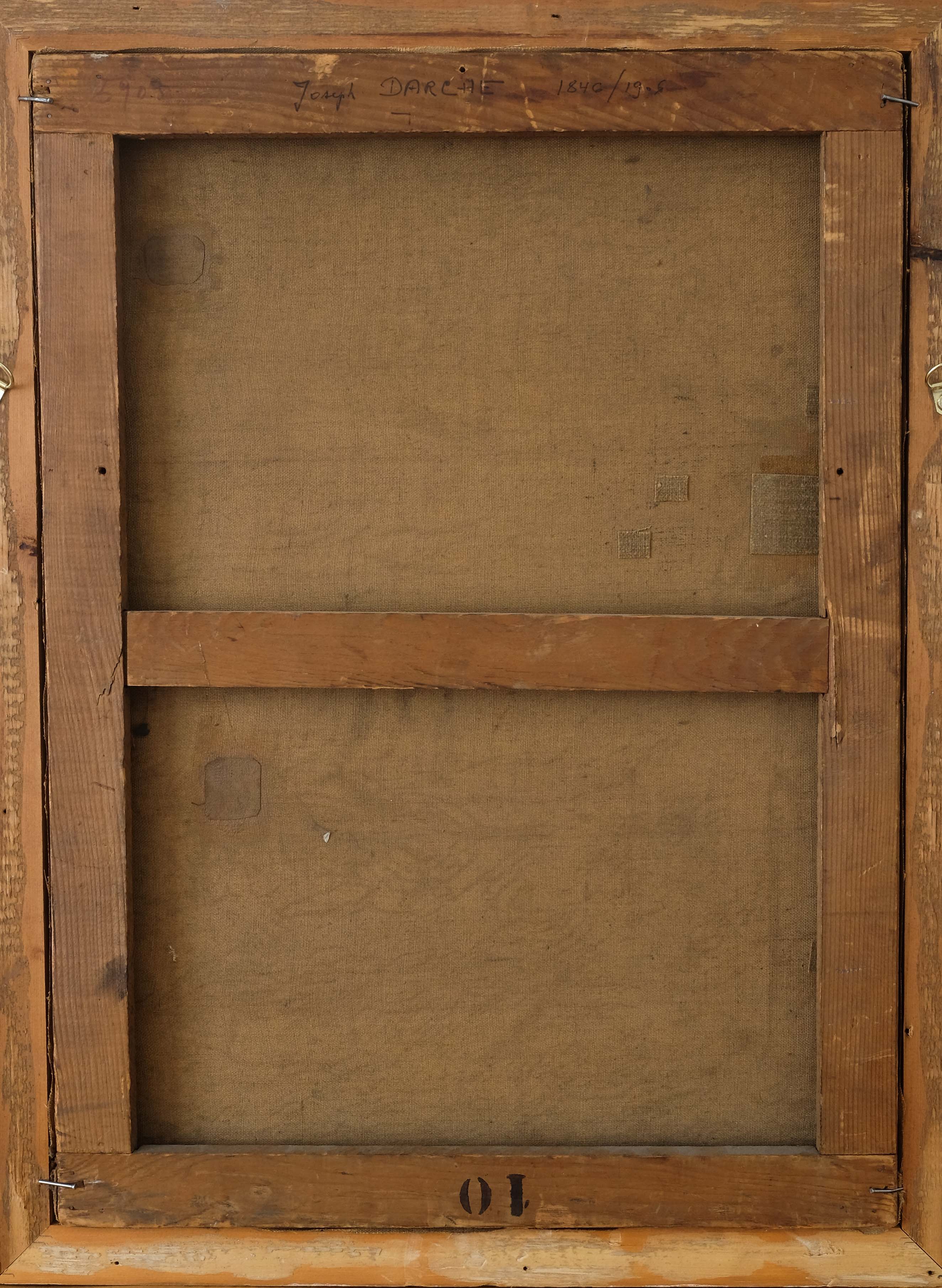 Painting old 19th, profile woman playing the guitar Vissenaire