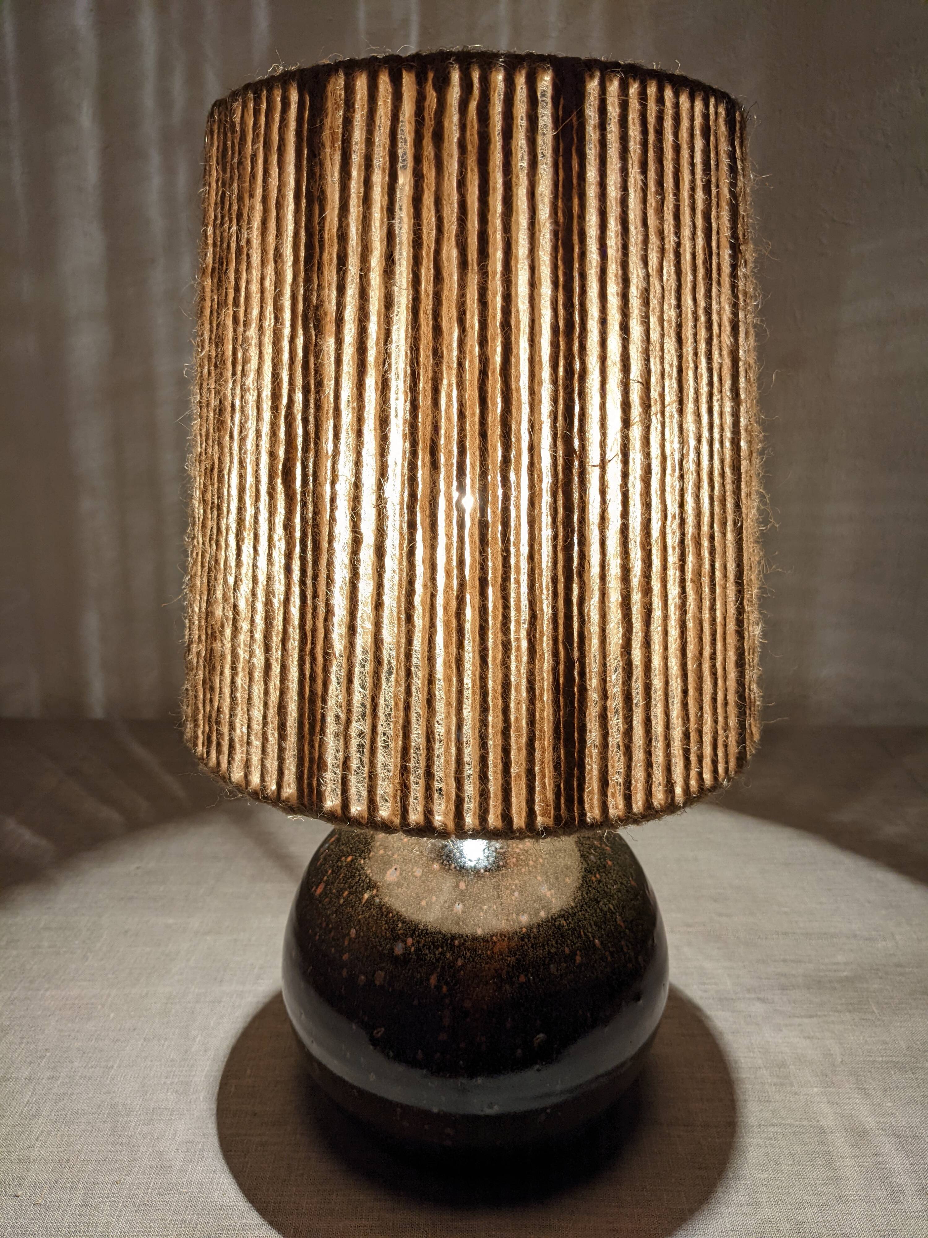 Vintage varnished stoneware lamp and jute rope