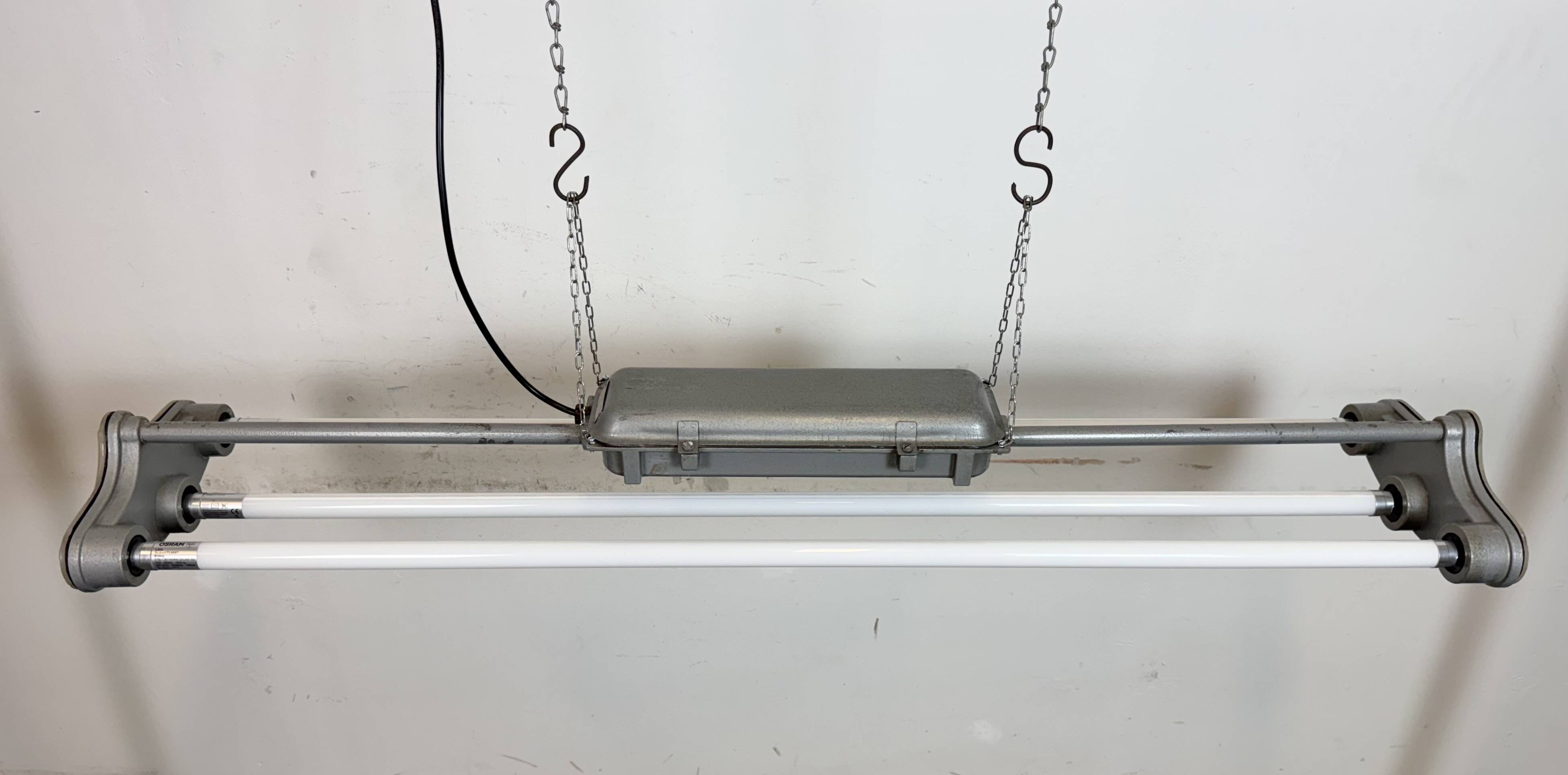 Grey Industrial Hanging Tube Light from Polam Gdansk, 1970s