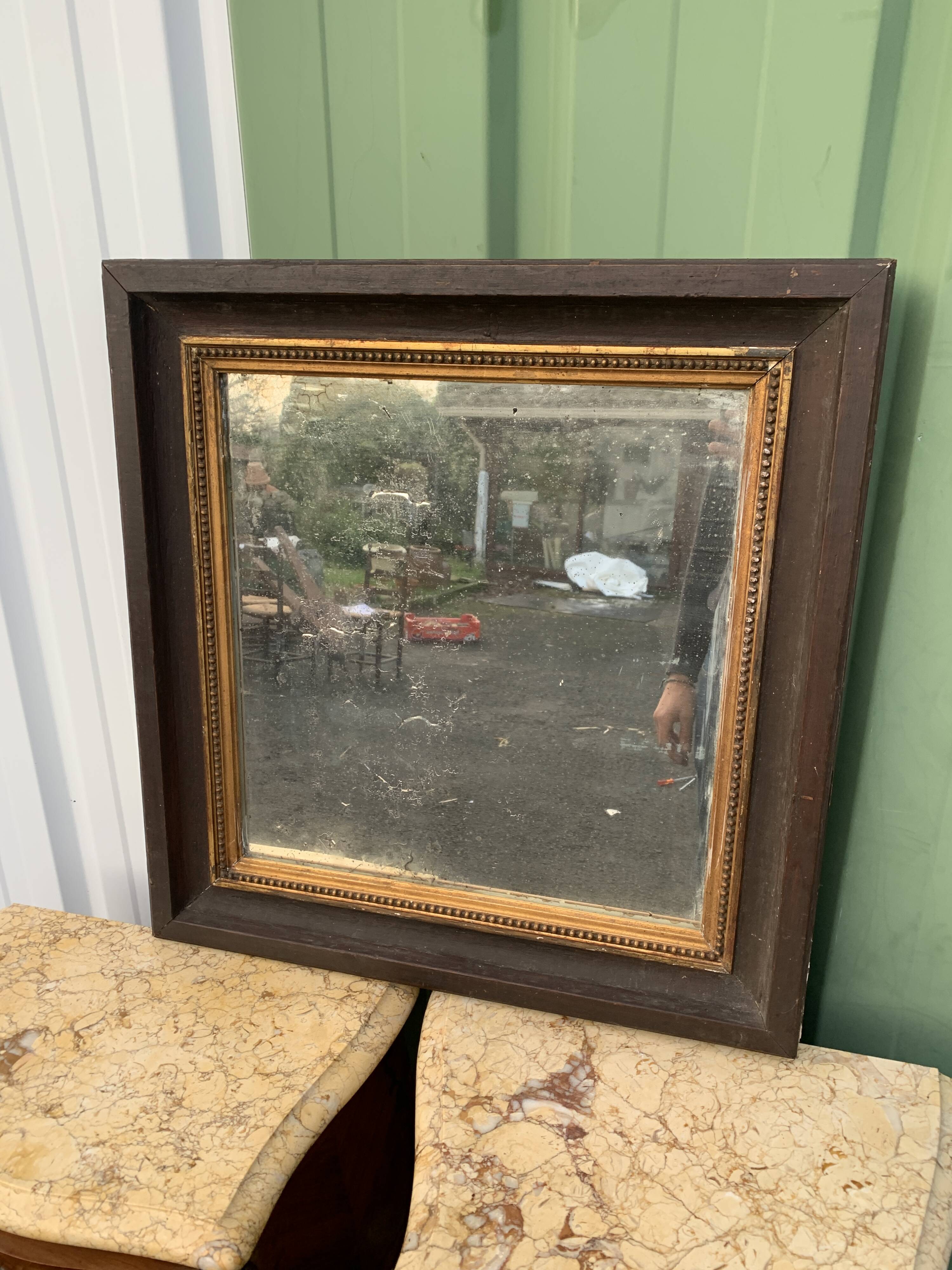 Antique rectangular mirror, carved frame