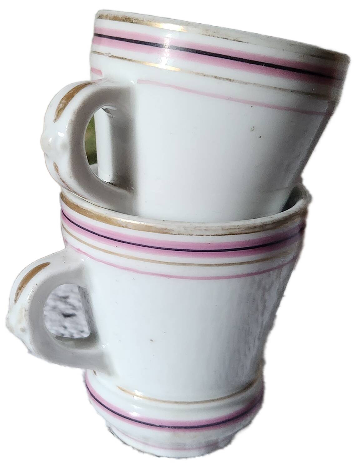 2 tasses à café Brulot de barware lourd taille demi-tasse de la fin des années 1800. Ustensiles blancs expresso Kitchenalia. Bistrot français rustique