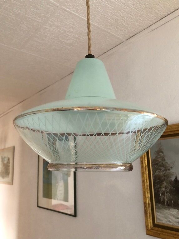 Striated glass suspension, modernist, from the 50s