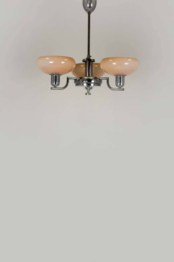 Lustre Art Déco Bauhaus chromé de Napako, ancienne Tchécoslovaquie, 1940