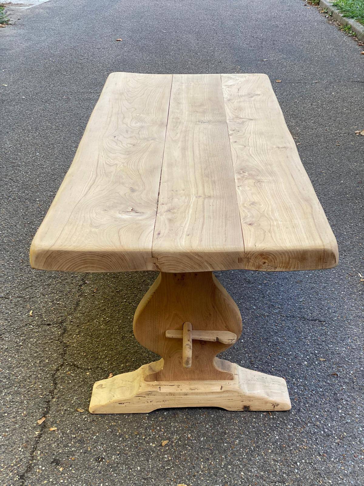 Grande table de monastère étroite décapée en chêne massif brut 200cm