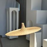 Large suspension, rattan luminaire in hat shape D:80cm