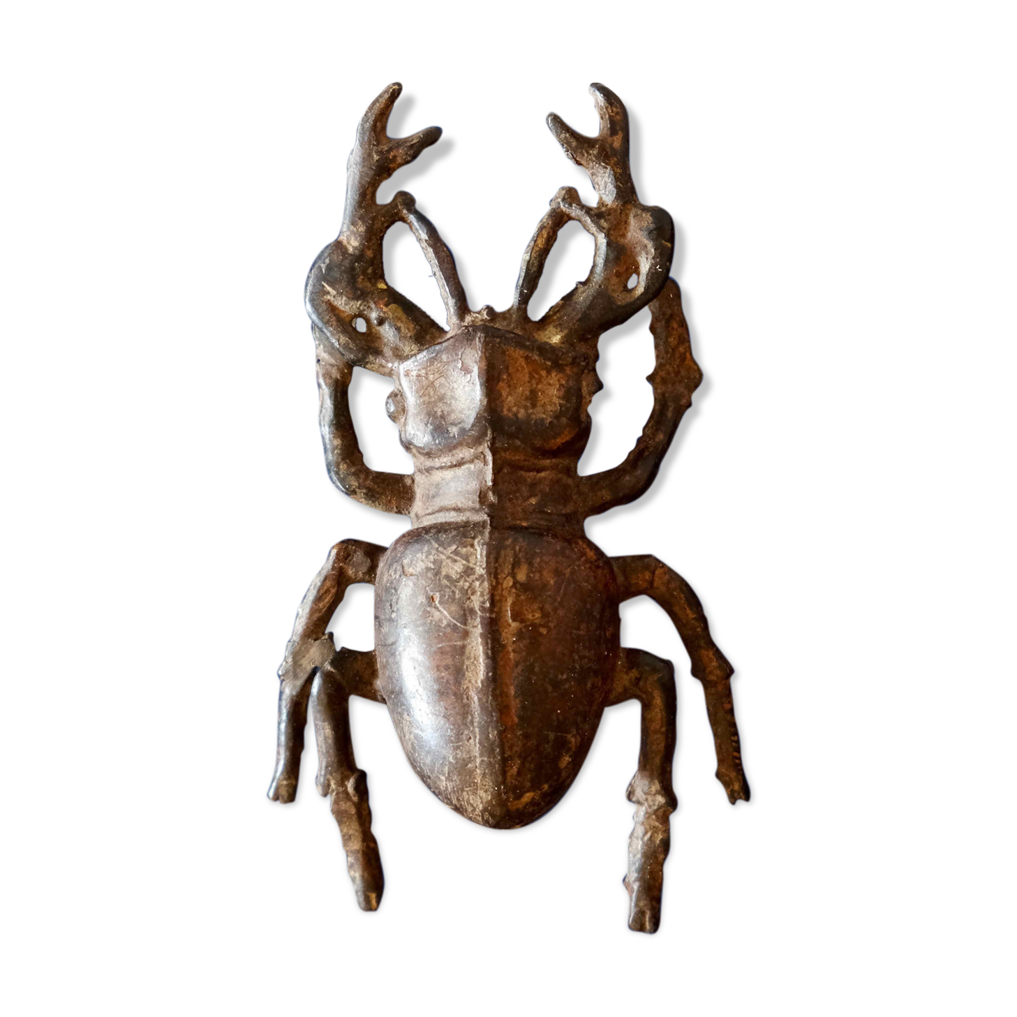 Sculpture / paperweight large deer antique bronze beetle