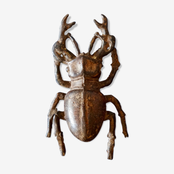 Presse-papier grand cerf coléoptère bronze antique