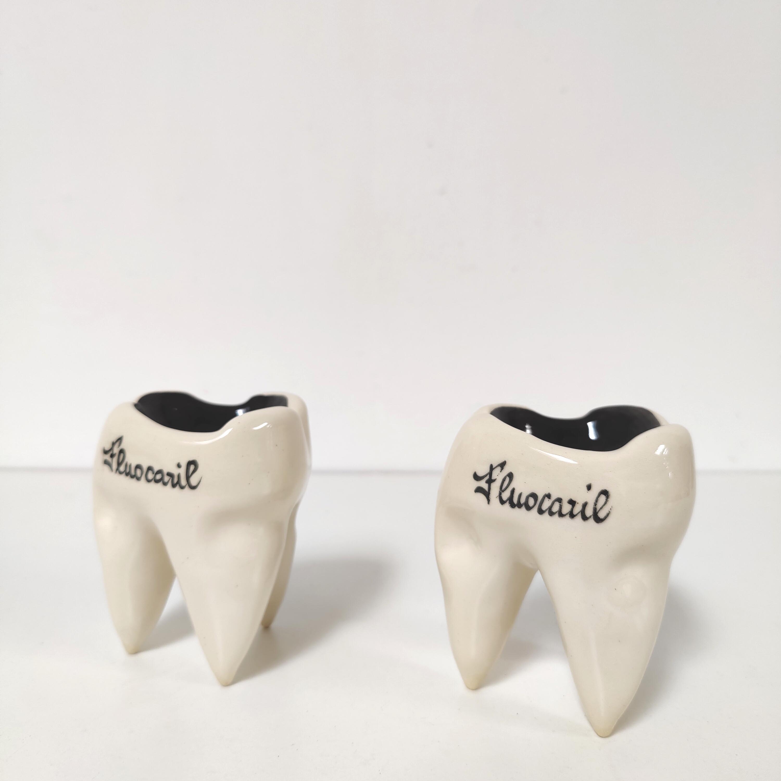 Set of two ceramic Fluocaril advertising ashtrays