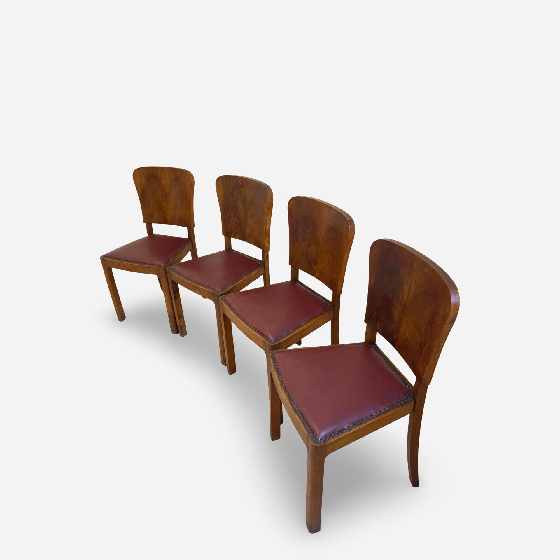 Set of 4 Art Deco dining chairs in walnut, Italy, 1930s-1940s.