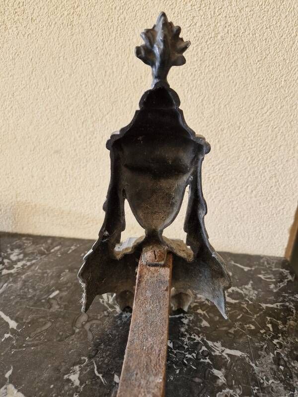 Pair of bronze andirons in Louis XVI style, late 19th century.