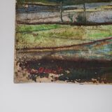 Large old painting landscape painting of rice fields and mounting