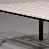 Vintage White Wooden Bench with Black Metal Frame