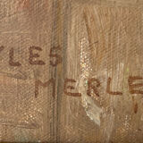 Painting by Jules Merle1939 "The roofs of snowy Paris" Notre Dame des Champs