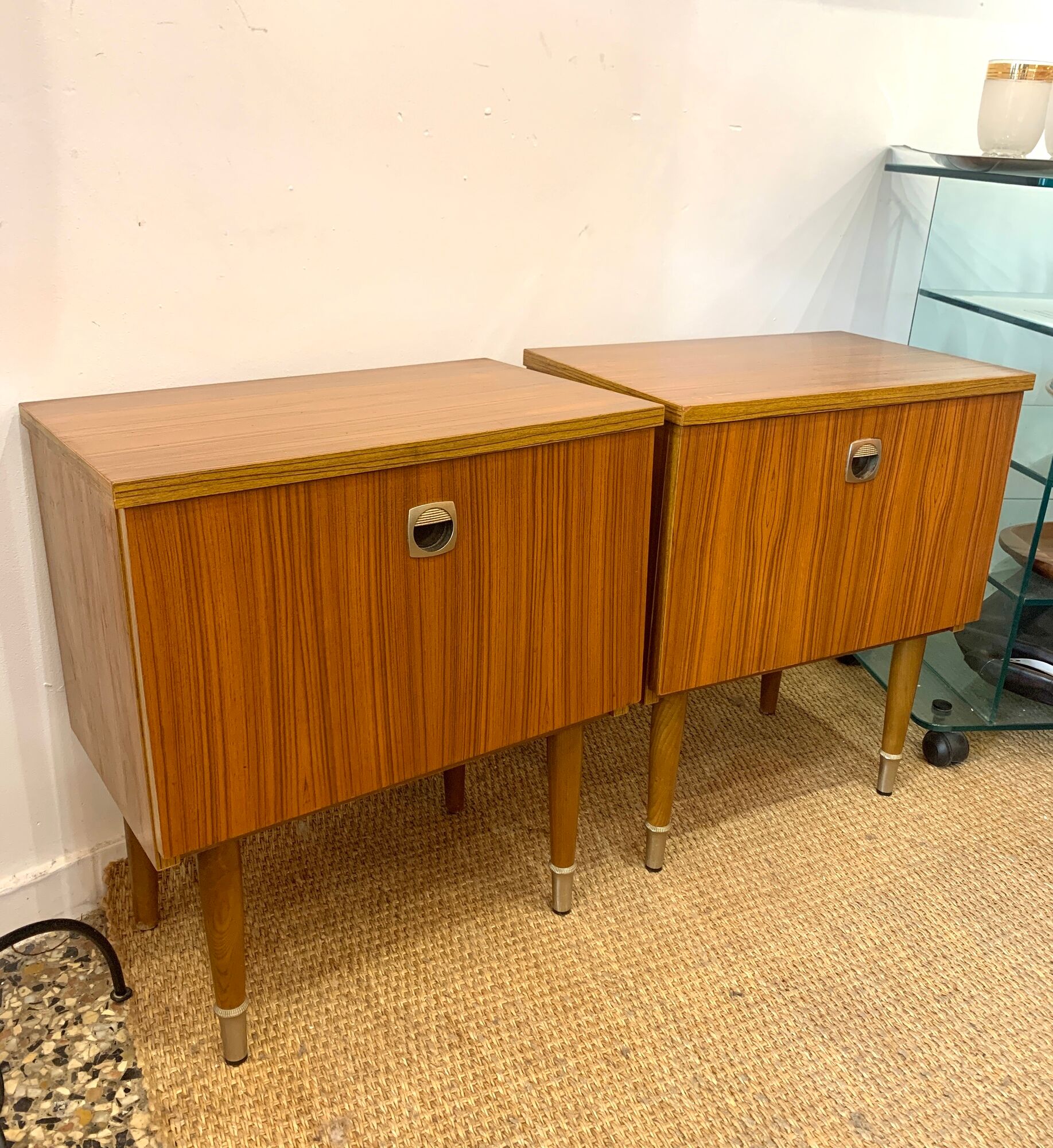 Pair of modernist bedside tables 1960 in teak by MDK Belgium