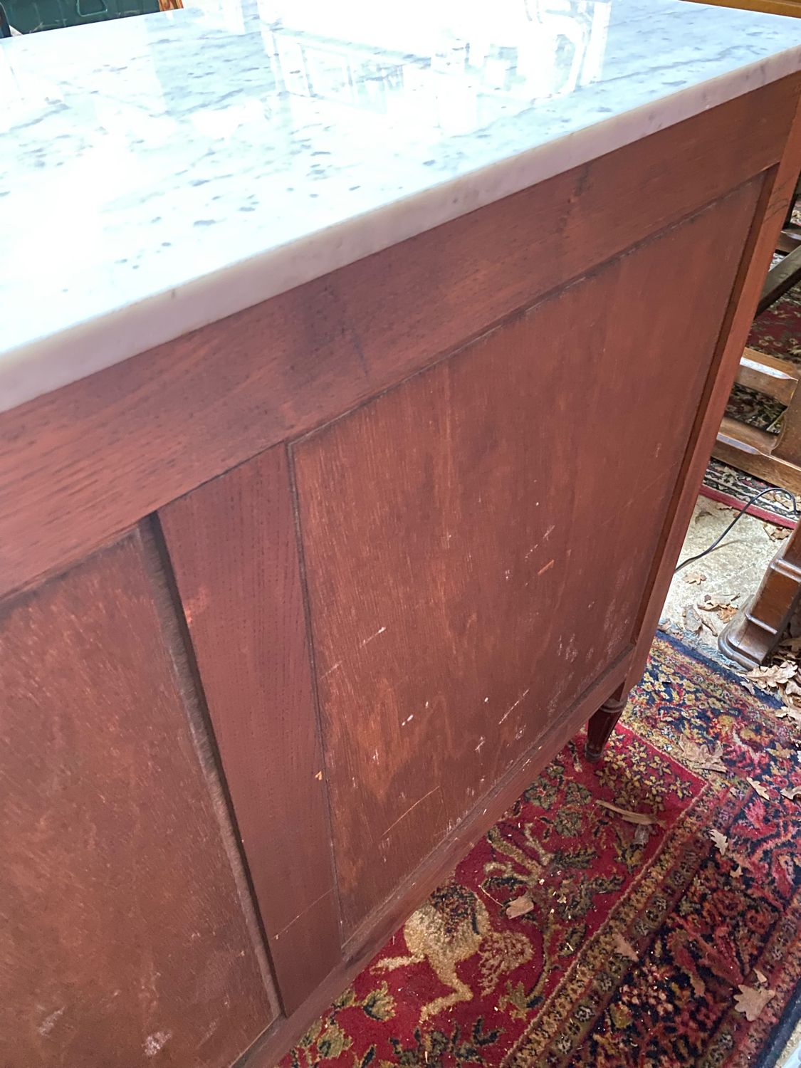 Solid wood buffet Louis XVI style with veined white marble