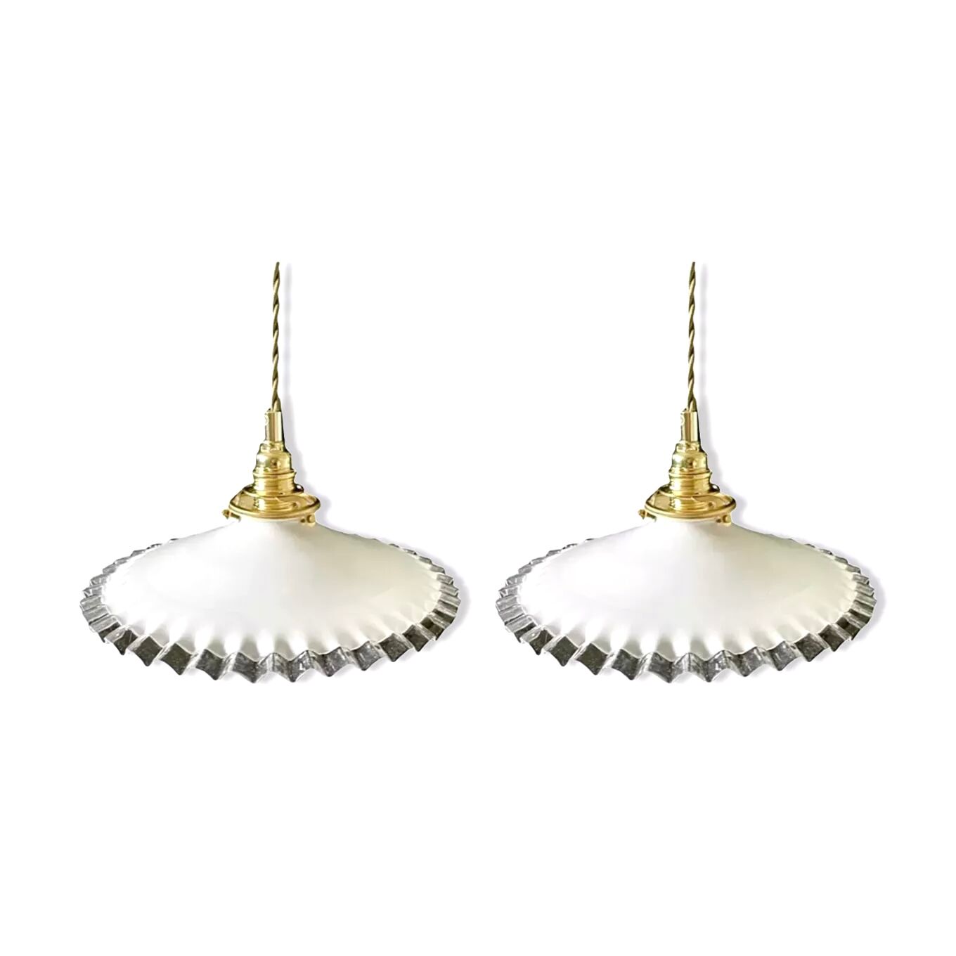 Set of two electrified white opaline suspensions with nine