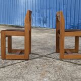 Pair of Maison Regain Elm Sled Chairs, Vintage 1960s