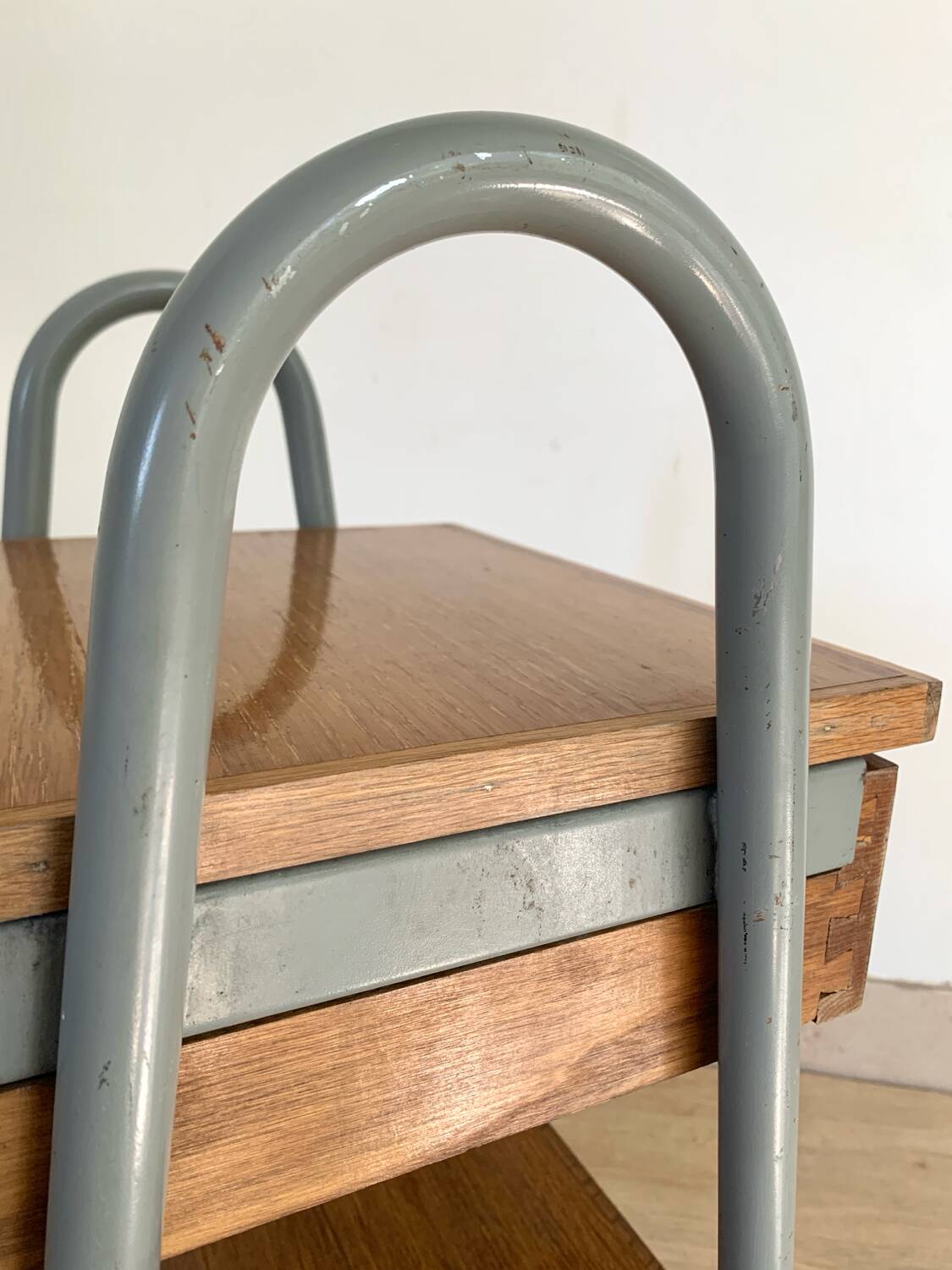 Pair of vintage boarding school bedside tables