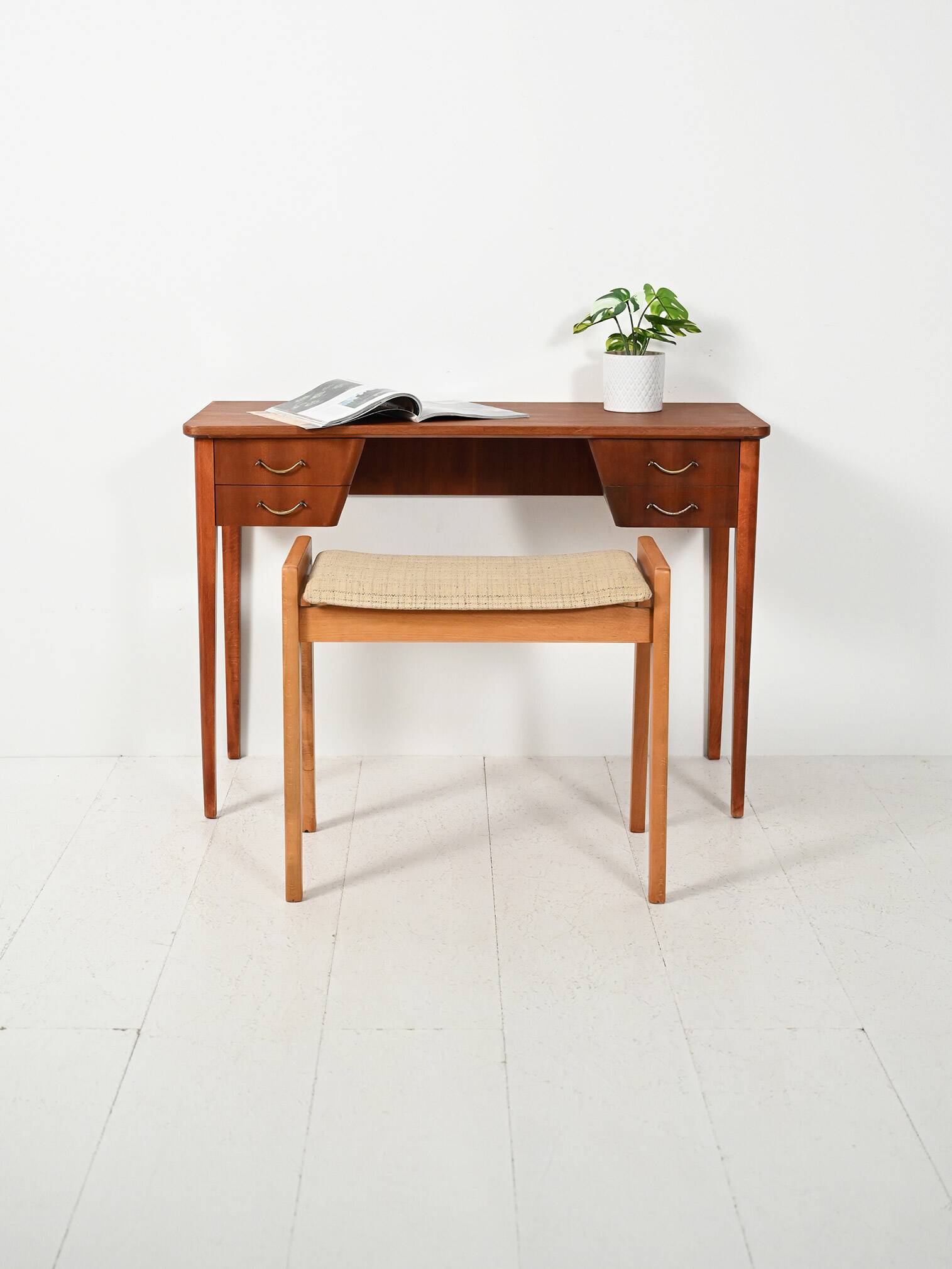 Scandinavian mahogany desk with brass handles