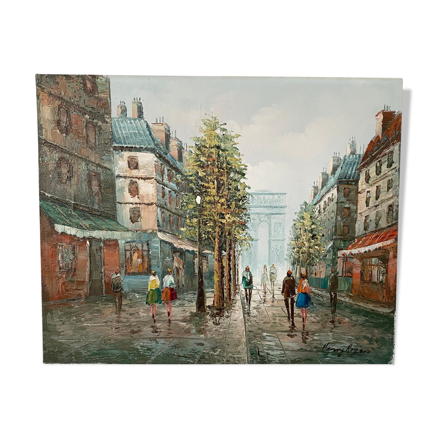 Peinture Vue de Paris signée Henry Rogers Champs Élysée - Arc de Triomphe