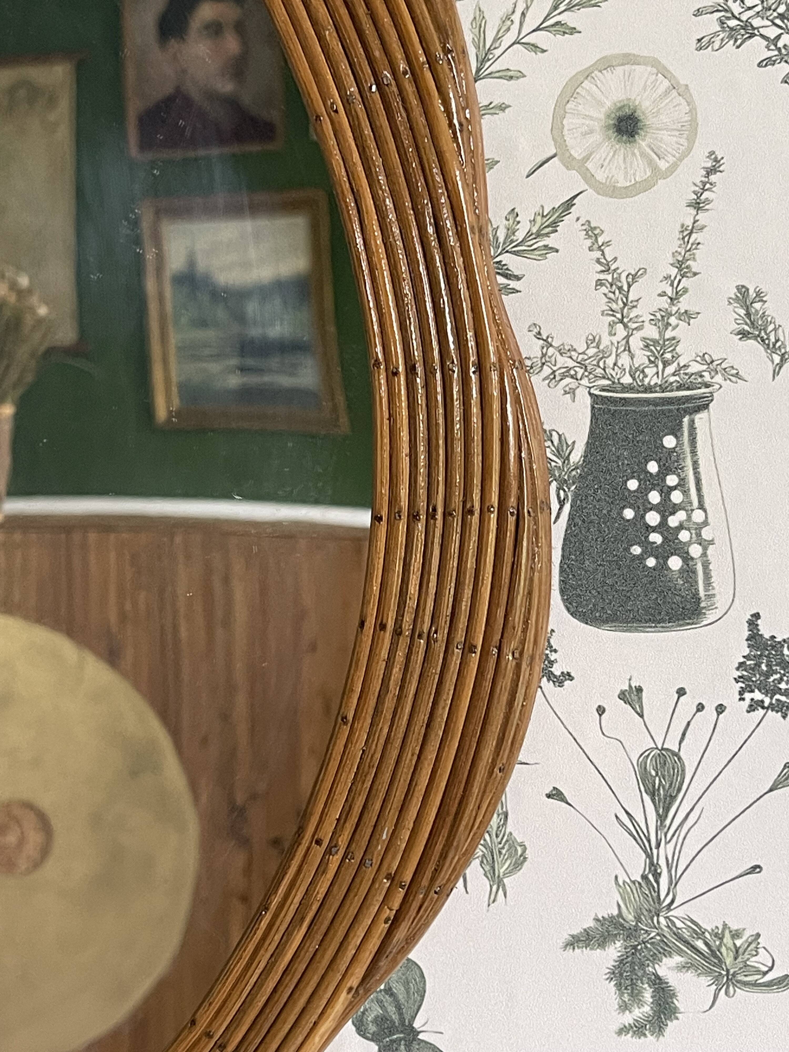 Floral Shaped Rattan Wall Mirror