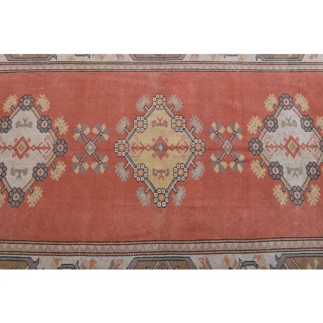 Vintage Turkish hand-knotted wool cotton red area rug 259x351