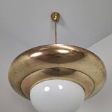 1920 Czechoslovak Art Deco Brass and Opaline Glass Pendant Lamp, Napako 134