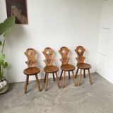 Set of 4 Savoyard pine chairs from the 60s