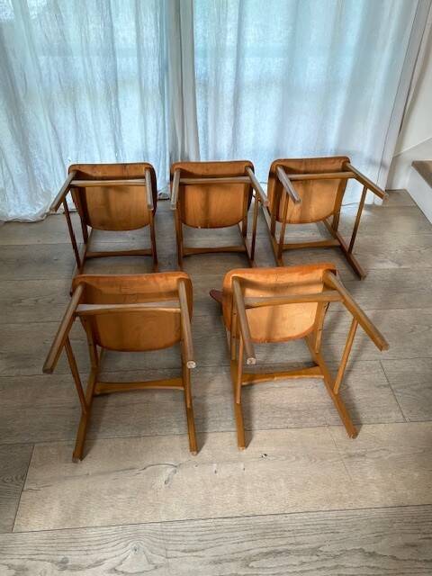 5 beech and teak chairs - Denmark 50s/60s