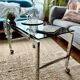 Chrome and smoked glass coffee table on wheels 1970