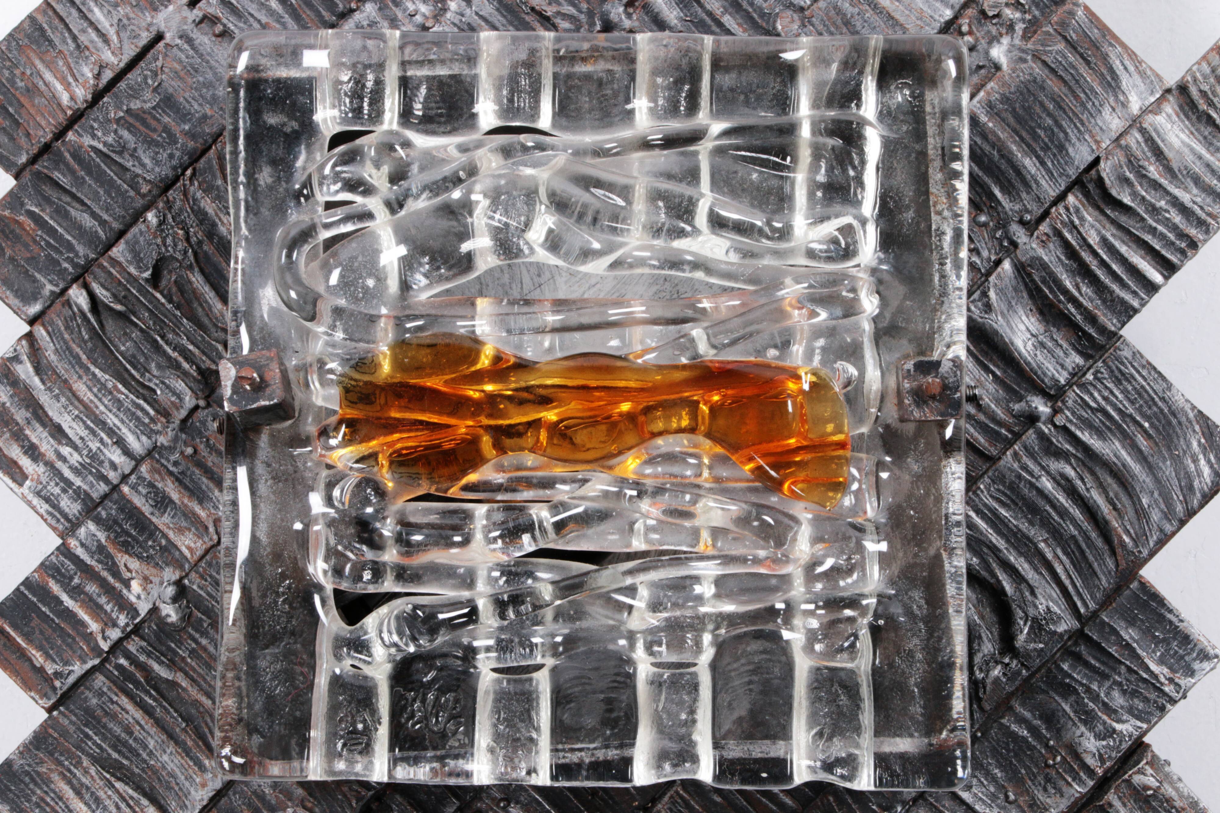 Brutalist wall lamps murano glass by Albano Poli for Poliarte, 70s, set of 2.