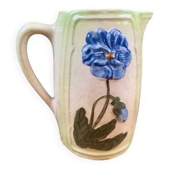 Vintage blue floral ceramic pitcher.