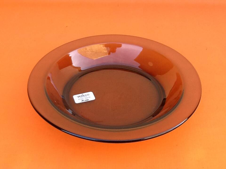 1970s Serving dish Tempered glass smoked brown color Vereco Made in France
