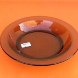 1970s Serving dish Tempered glass smoked brown color Vereco Made in France