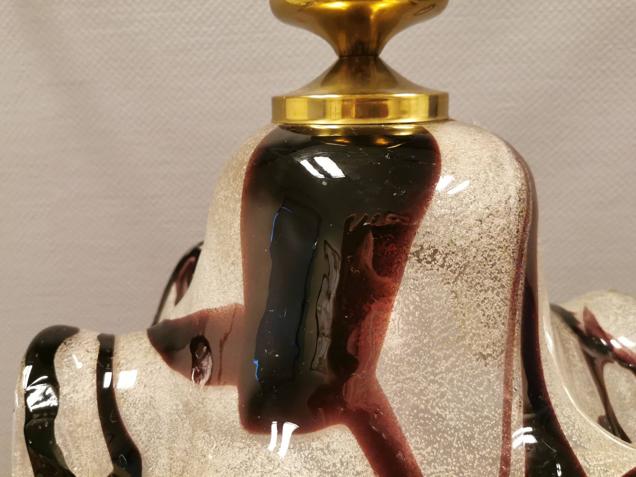 Huge Swedish glass hanging lamp, from Örrefors glassworks with brass top.