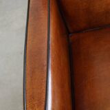 Cognac-colored sheepskin Art Deco design armchair in good condition