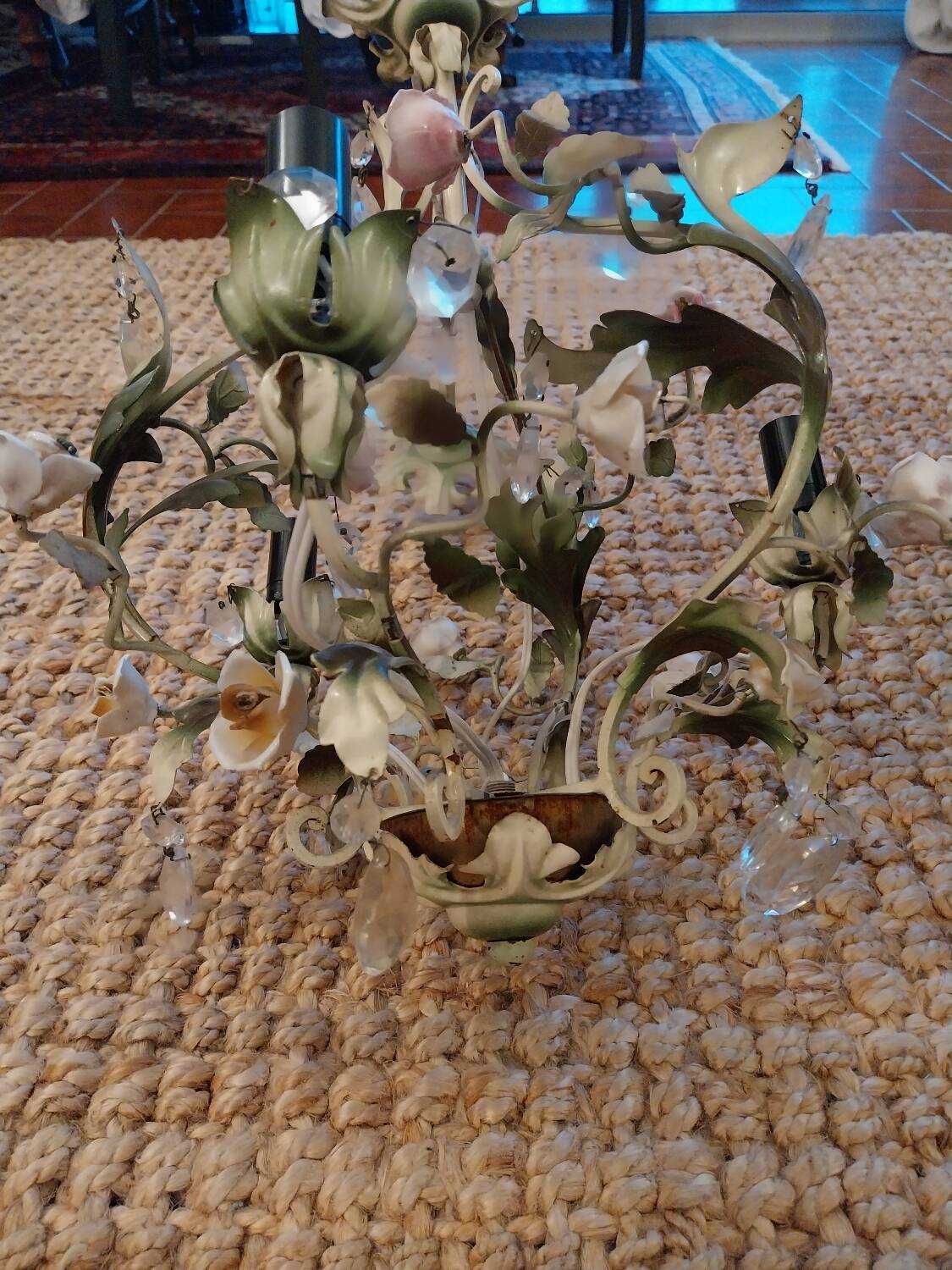 Painted metal and porcelain chandelier