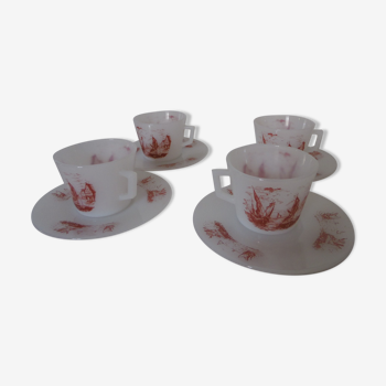 4 cups and saucers opaline deco sailboats Arcopal