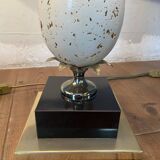 Pair of designer ostrich egg lamps in travertine from maison barbier