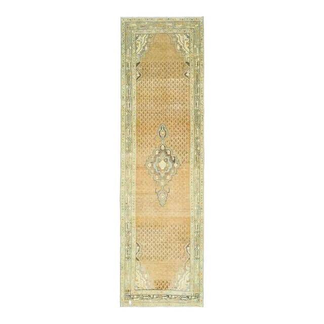 Vintage Turkish Oushak Handmade Wool Cotton Orange Runner Rug 100x358