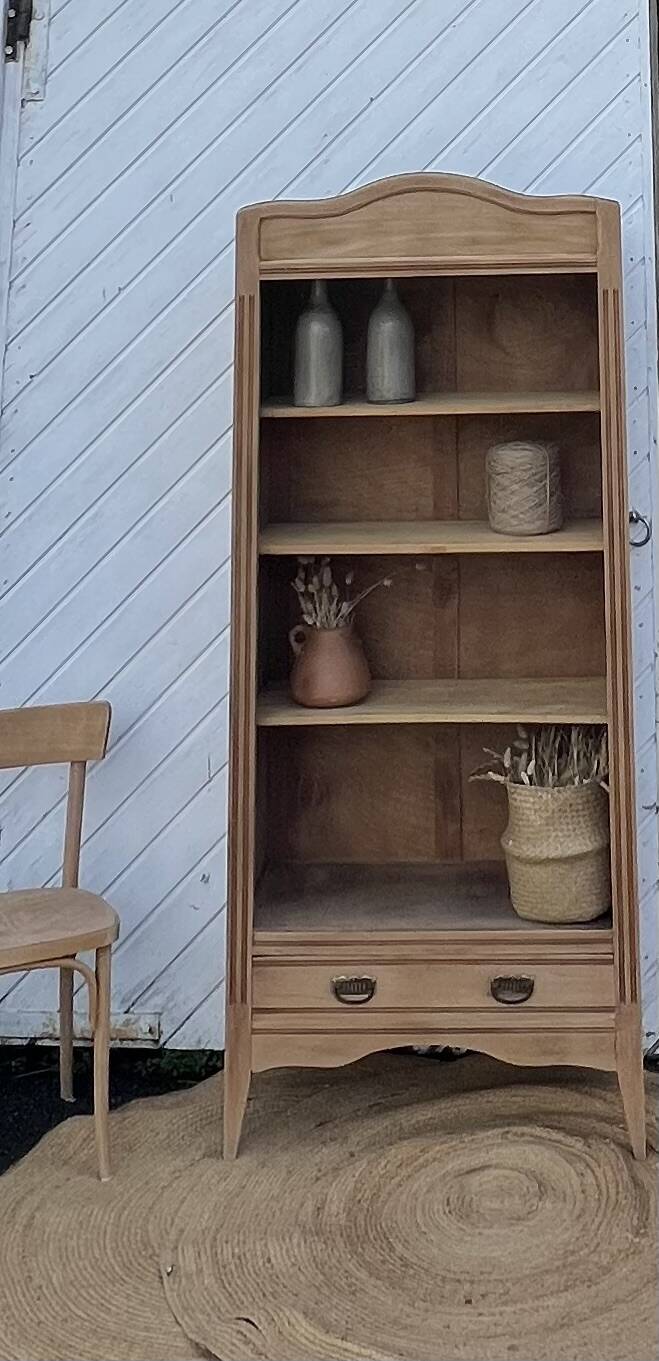 Vintage Parisian bookcase in raw wood - compass legs