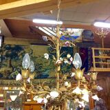 Chandelier in bronze and porcelain of the period 1900