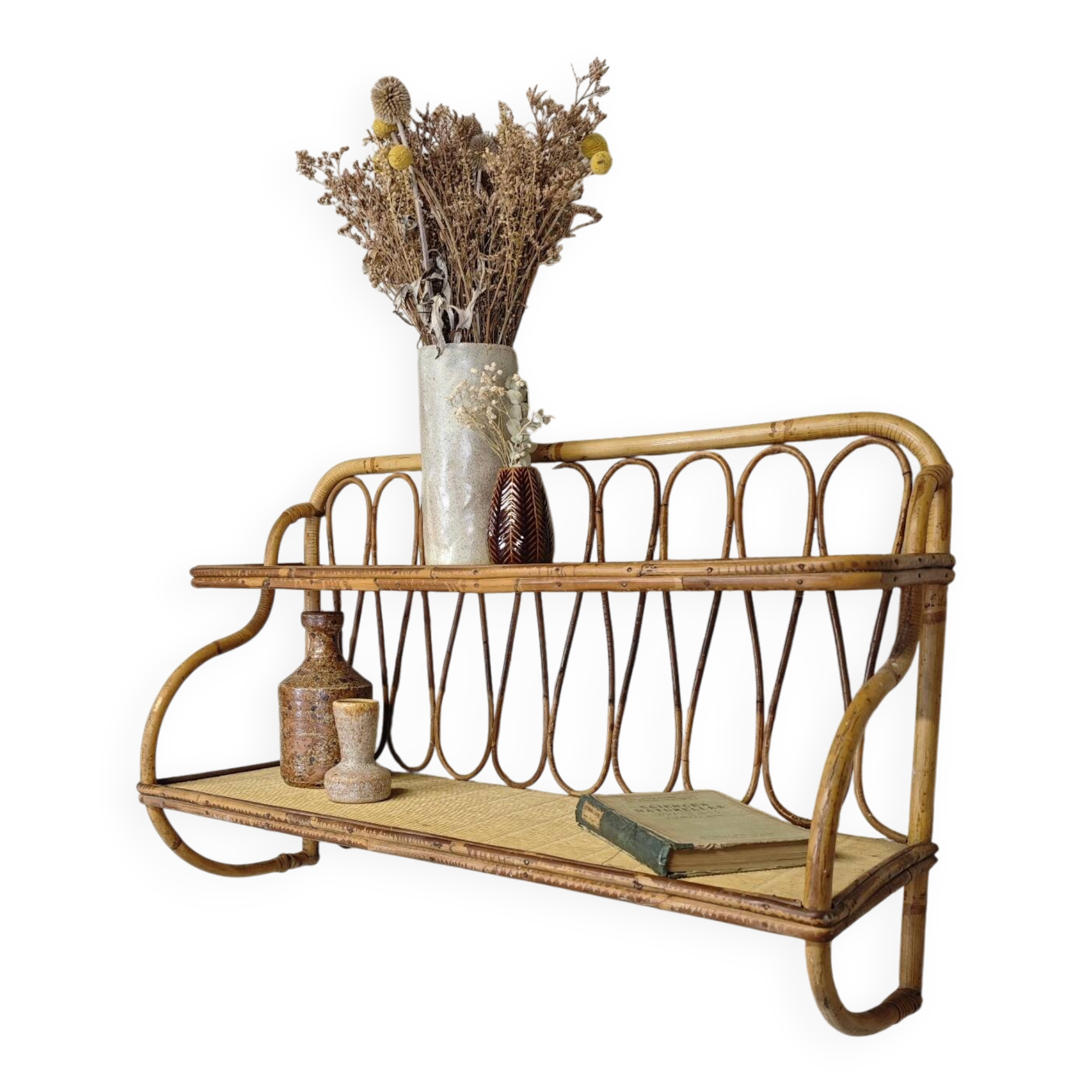Rattan wall shelf