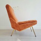 Antique Scandinavian velvet armchair with compass feet