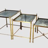 Nest of table from “maison bagués 1970” in gilt bronze and glass tops