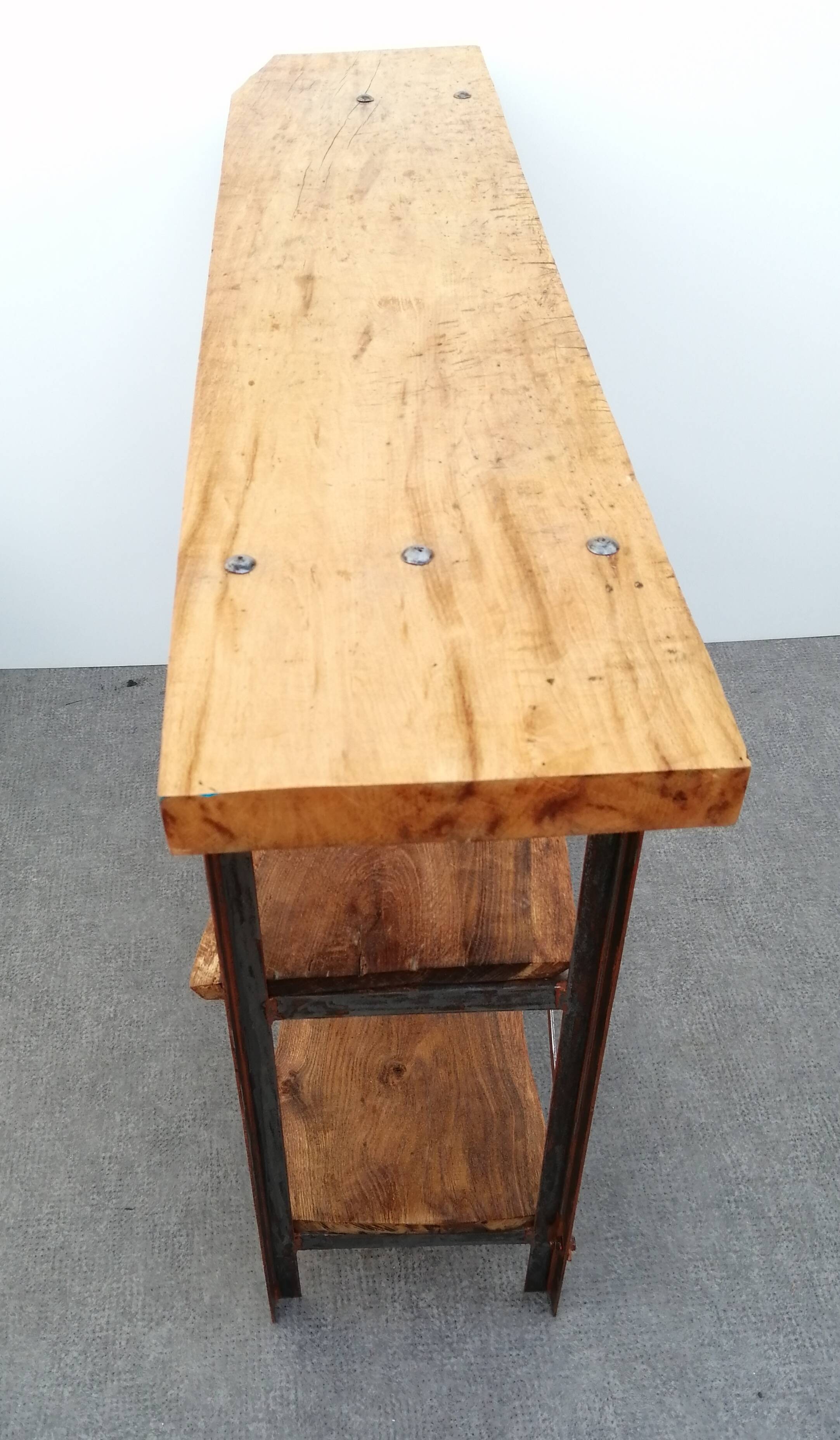 1940s workbench redone in metal and oak board