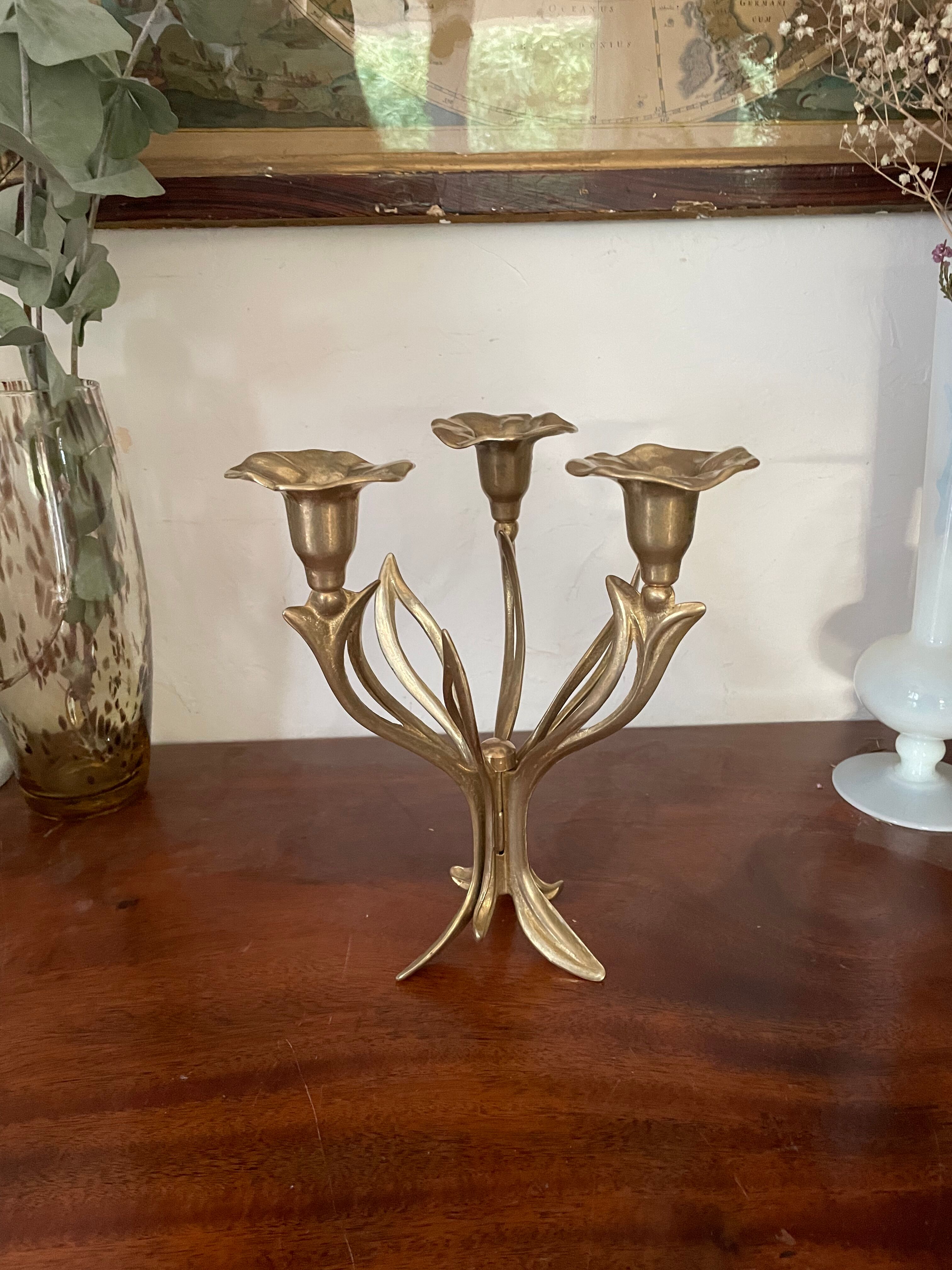 Brass flower candlestick