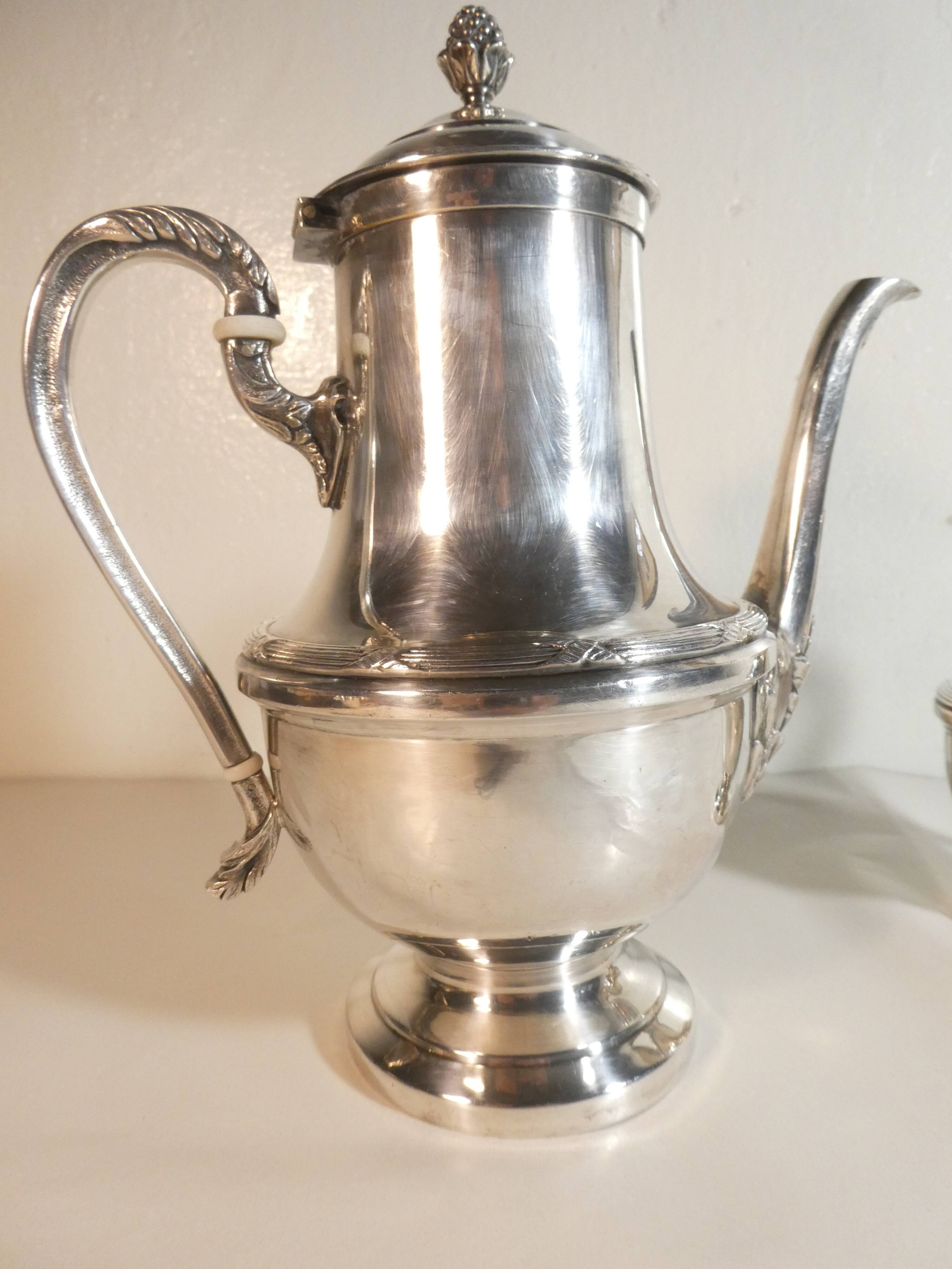 Louis XVI style silver-plated teapot and milk jug