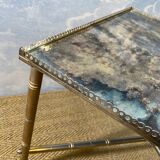 Side table with oxidised metal mirror top on a brass frame, France, 1960s.